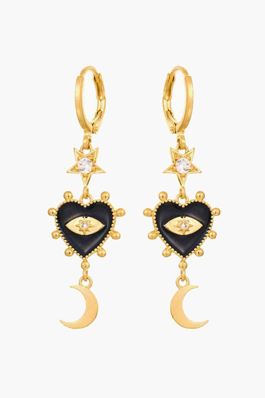 Evil Eye Drop Boho Earrings [Spirit and Rebel] Gold/Black One Size 