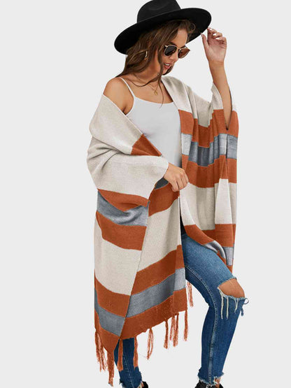 Striped Open Front Fringe Cardigan [Spirit and Rebel]   