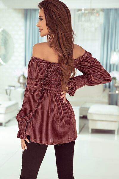 Boho Chic  Smocked Ribbed Velvet Babydoll Top [Spirit and Rebel]   