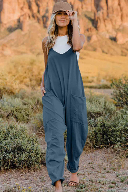 Double Take  V-Neck Sleeveless Jumpsuit with Pocket [Spirit and Rebel] Peacock  Blue S 