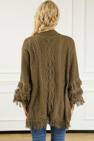 Cable-Knit Fringe Pocketed Cardigan [Spirit and Rebel]   