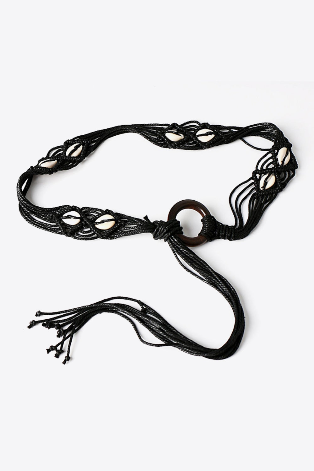 Bohemian Wood Ring Braid Belt [Spirit and Rebel] Black One Size 