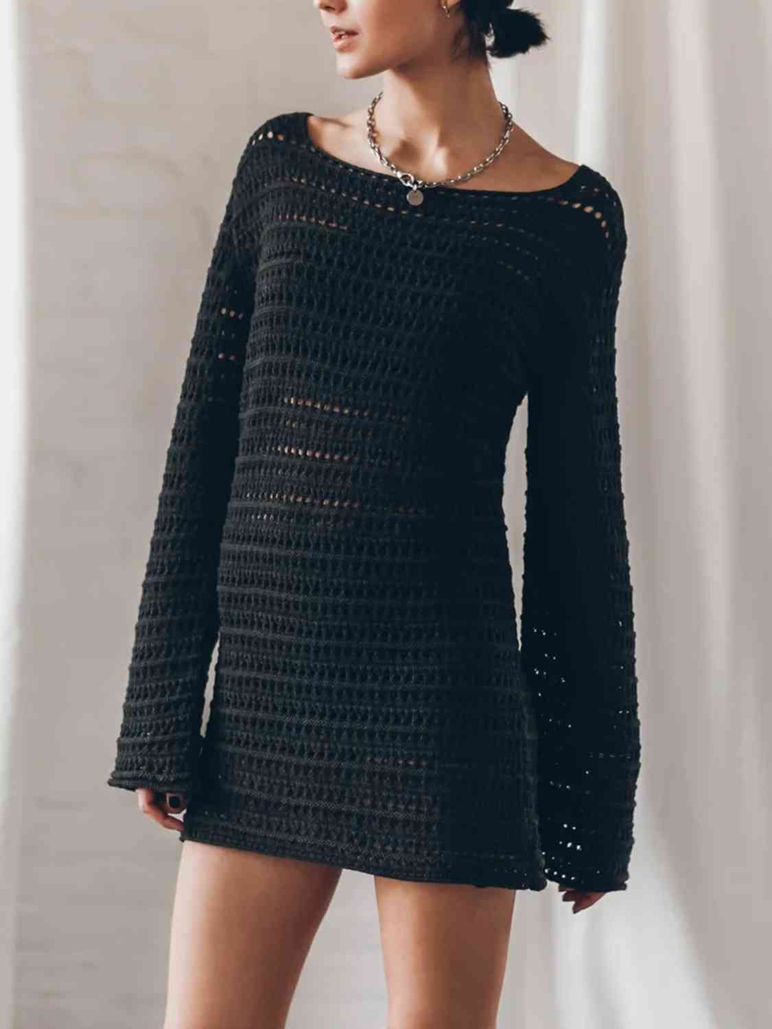 Openwork Tied Open Back Sweater [Spirit and Rebel]   