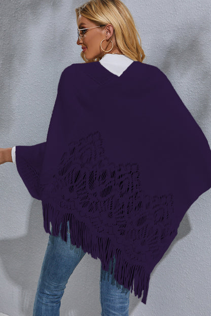 Round Neck Fringe Detail Poncho [Spirit and Rebel]   