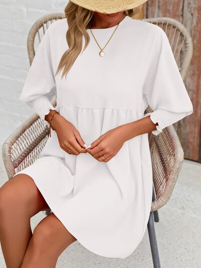 Round Neck Lantern Sleeve Mini Dress [Spirit and Rebel]   