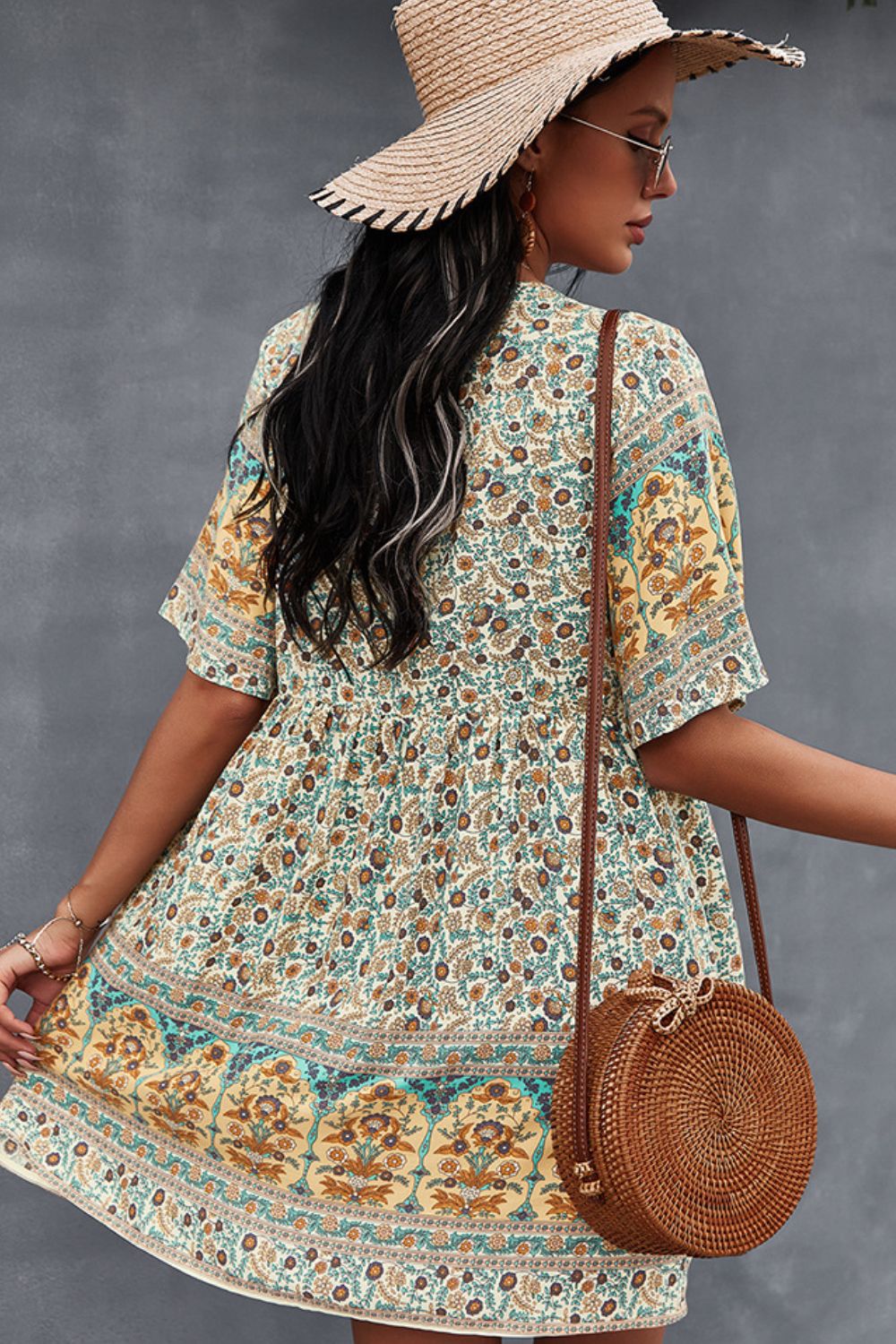 Bohemian V-Neck Half Sleeve Dress [Spirit and Rebel]   