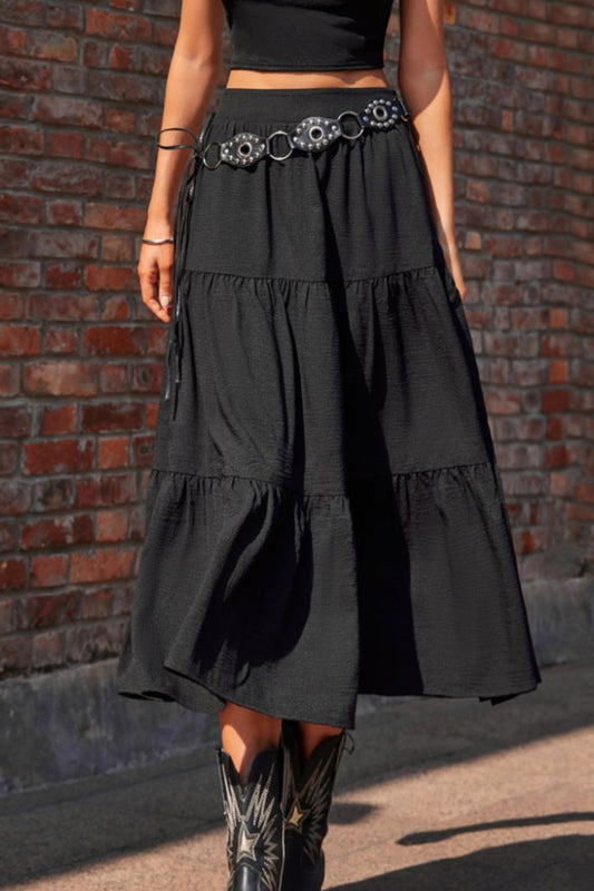 Elastic Waist Midi Skirt [Spirit and Rebel] Black S 