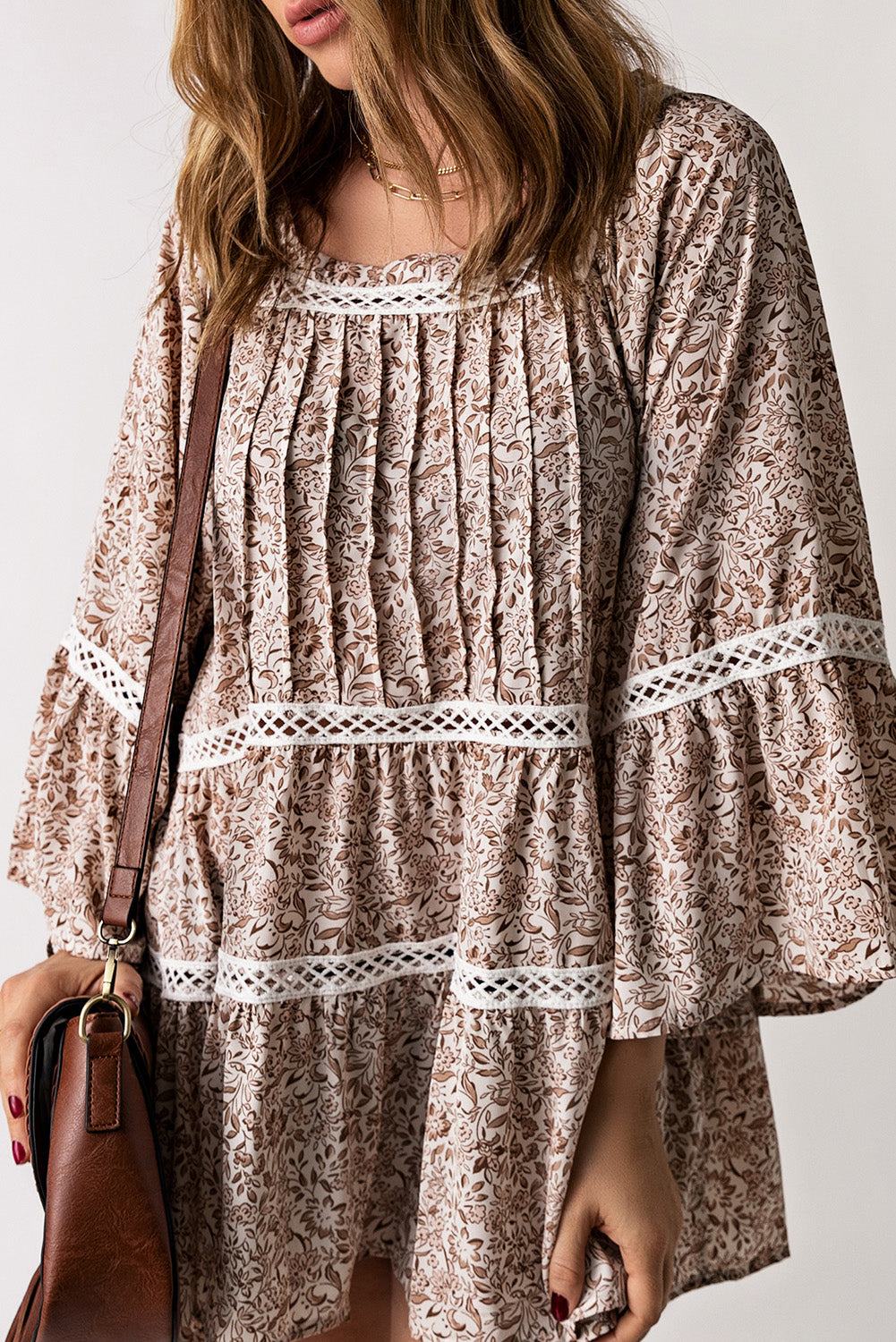 Floral Pleated Flare Sleeve Boho Blouse [Spirit and Rebel]   