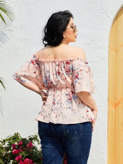 Plus Size Frill Printed Flutter Sleeve Blouse [Spirit and Rebel]   