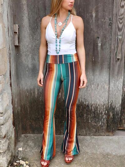 Boho High Waist Striped Bootcut Pants [Spirit and Rebel]   