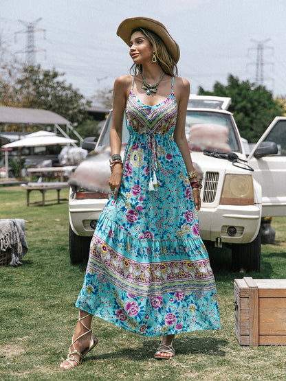 Printed Scoop Neck Sleeveless Maxi Dress [Spirit and Rebel]   