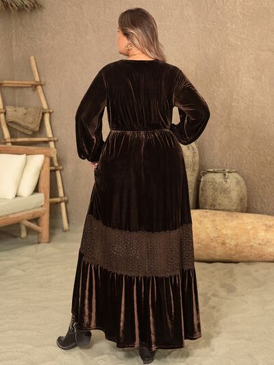 Boho Plus Size V-Neck Balloon Sleeve Maxi Dress [Spirit and Rebel]   