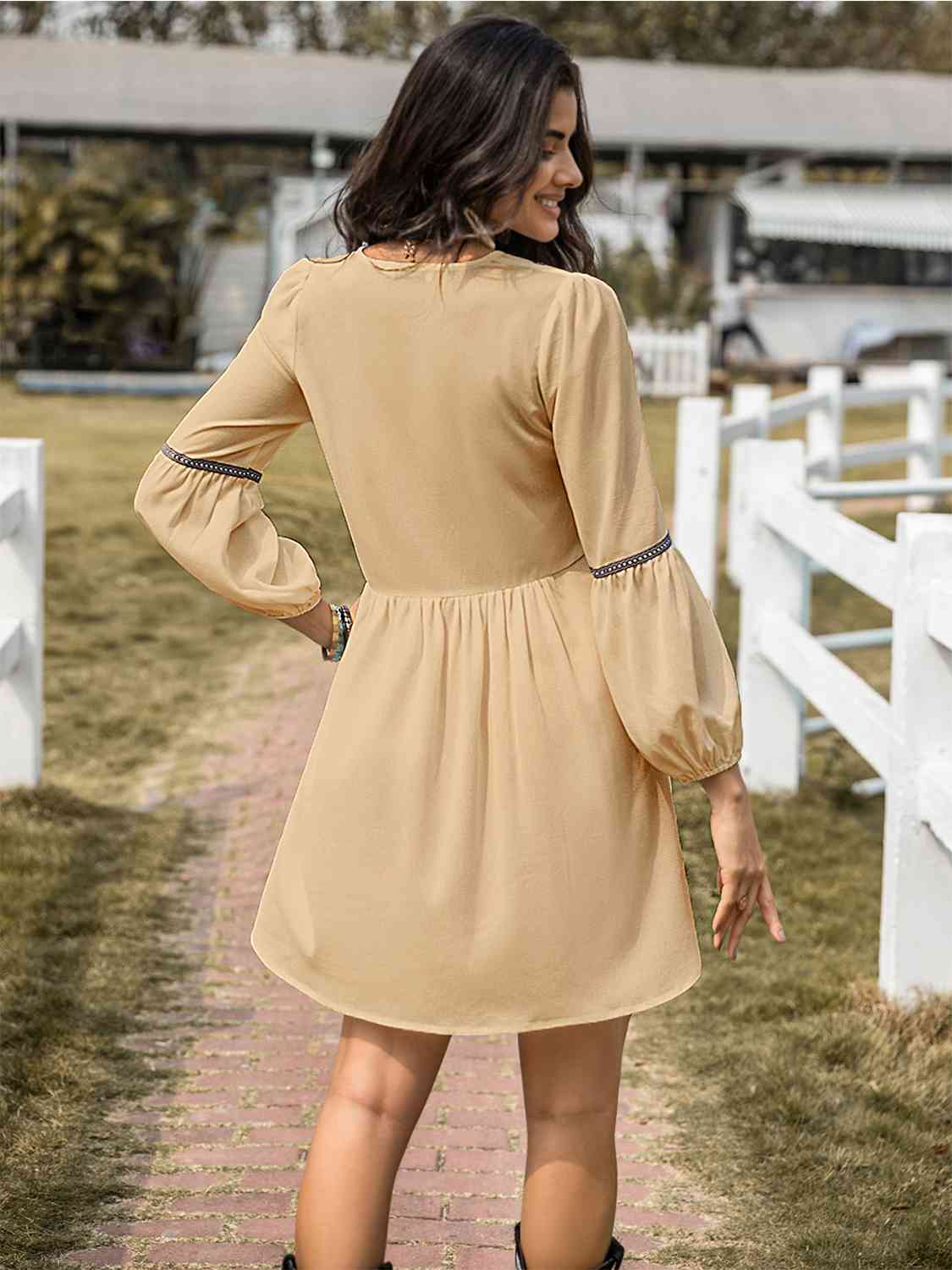 Notched Balloon Sleeve Mini Dress [Spirit and Rebel]   