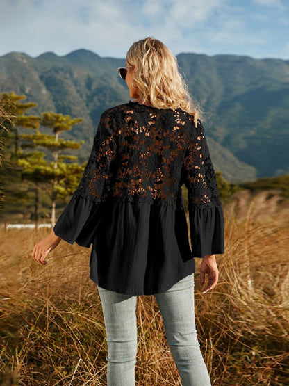 Spliced Lace Buttoned Blouse [Spirit and Rebel]   