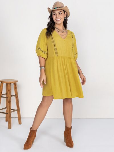 Plus Size Eyelet Swiss Dot Half Sleeve Mini Dress [Spirit and Rebel]   