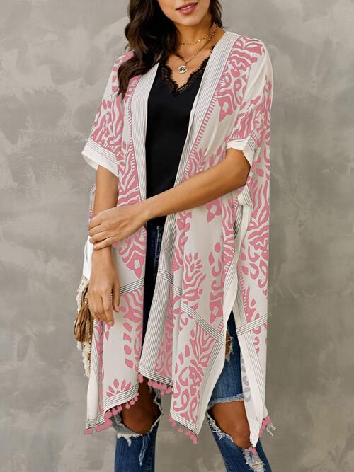 Printed Open Front Slit Cardigan [Spirit and Rebel] Dusty Pink One Size 