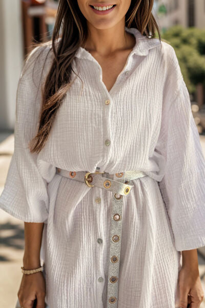 Texture Button Up Collared Neck Shirt Dress [Spirit and Rebel]   