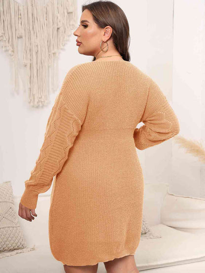 Plus Size Dropped Shoulder Long Sleeve Knit Mini Dress [Spirit and Rebel]   