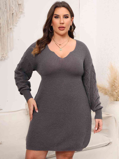 Plus Size Dropped Shoulder Long Sleeve Knit Mini Dress [Spirit and Rebel]   