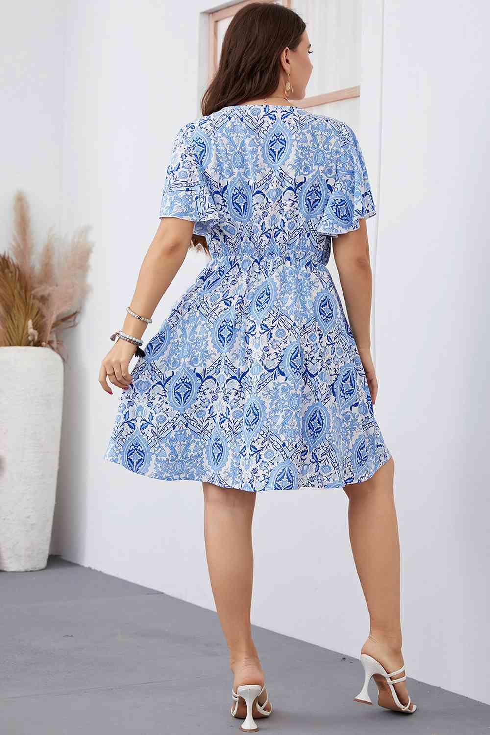 Plus Size Surplice Neck Flutter Sleeve Dress [Spirit and Rebel]   