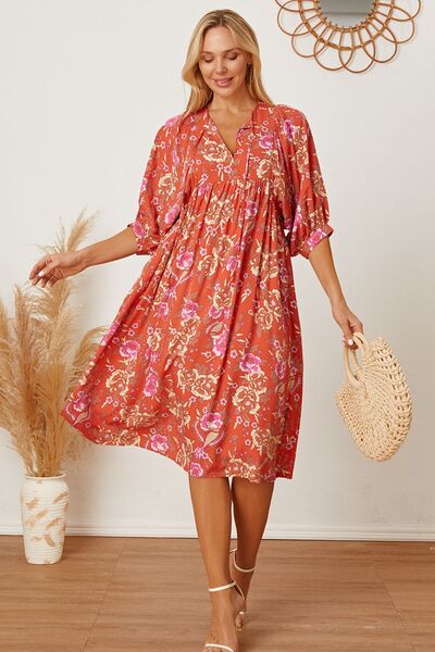 Floral Tie Neck Half Sleeve Bohemian Dress [Spirit and Rebel]   