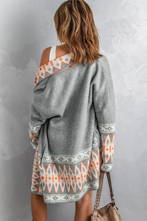 Boho Chic  Geometric Open Front Long Sleeve Cardigan [Spirit and Rebel]   