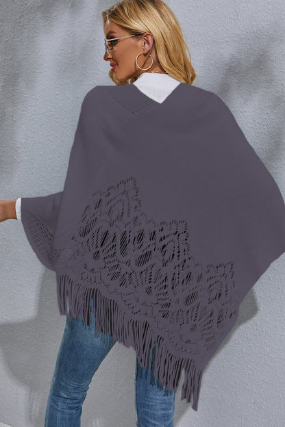 Round Neck Fringe Detail Poncho [Spirit and Rebel]   