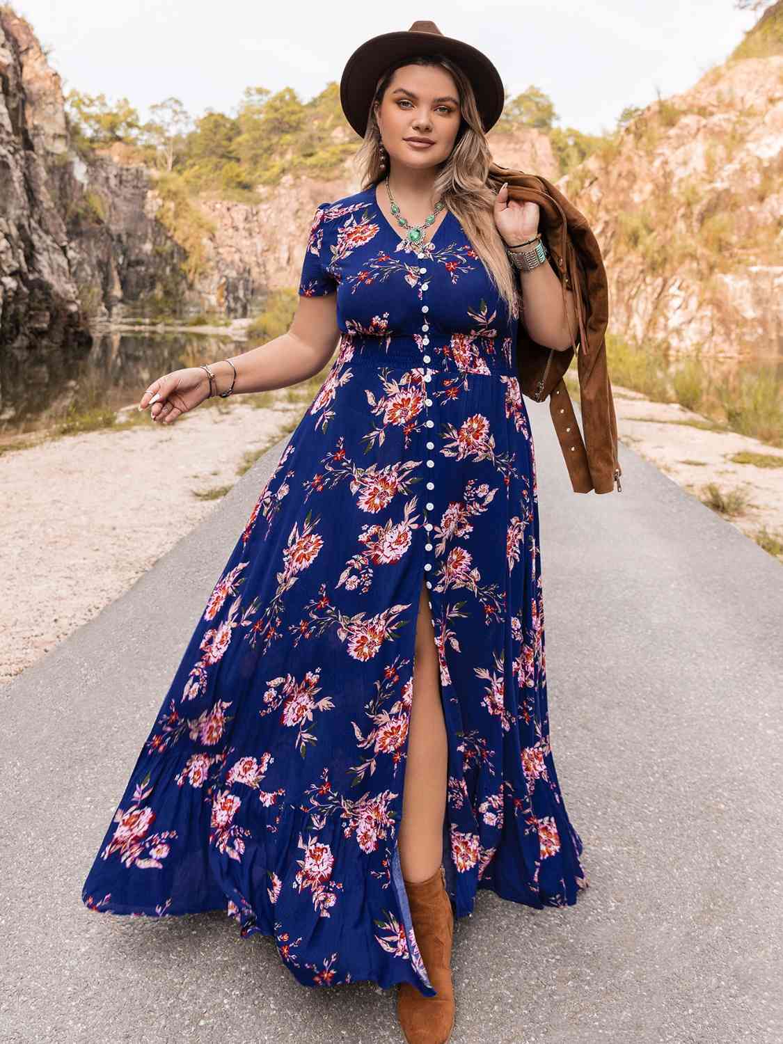 Plus Size V-Neck Maxi Dress [Spirit and Rebel]   