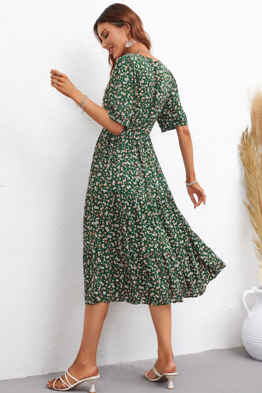 Floral Notched Neck Lace Trim Midi Dress [Spirit and Rebel]   