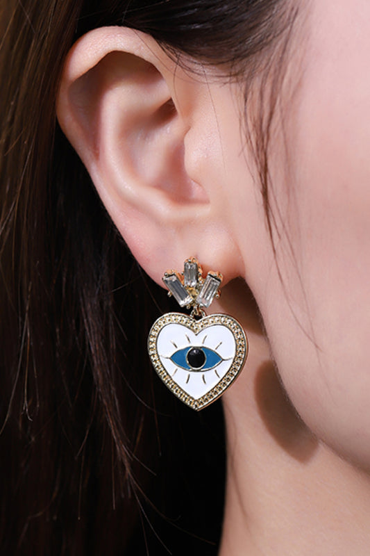 Evil Eye Heart-Shaped Drop Boho Earrings [Spirit and Rebel]   