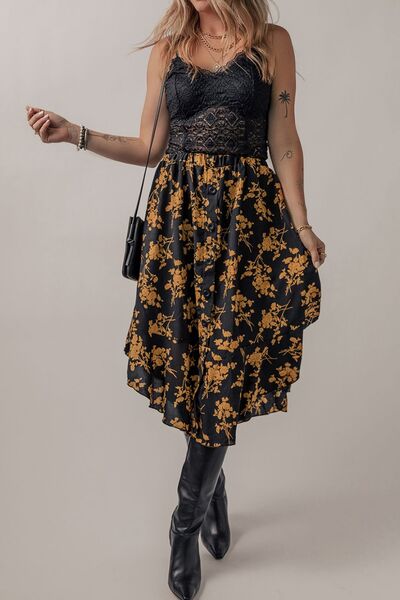 Boho Chic  Floral Buttoned Ruffle Hem Skirt [Spirit and Rebel]   