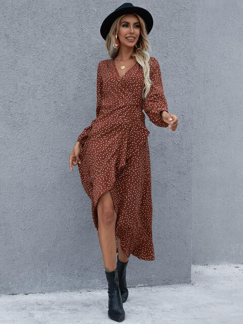 Surplice Neck Ruffled Midi Dress [Spirit and Rebel]   