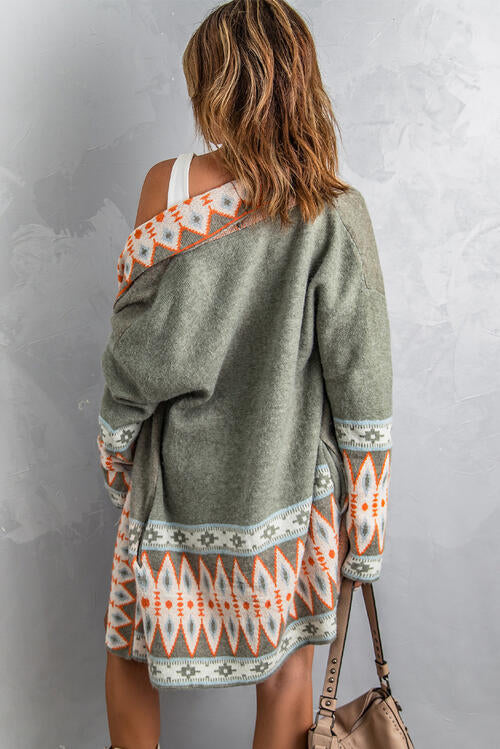 Boho Chic  Geometric Open Front Long Sleeve Cardigan [Spirit and Rebel]   