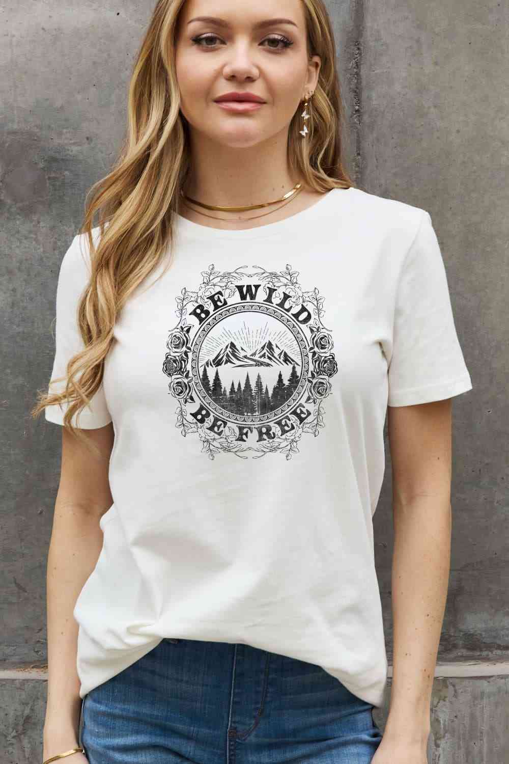 Simply Love Full Size BE WILD BE FREE Graphic Cotton T-Shirt [Spirit and Rebel]   