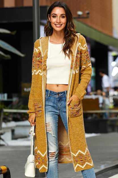 Bohemian Slit Hooded Duster Boho Cardigan [Spirit and Rebel] Mustard M 