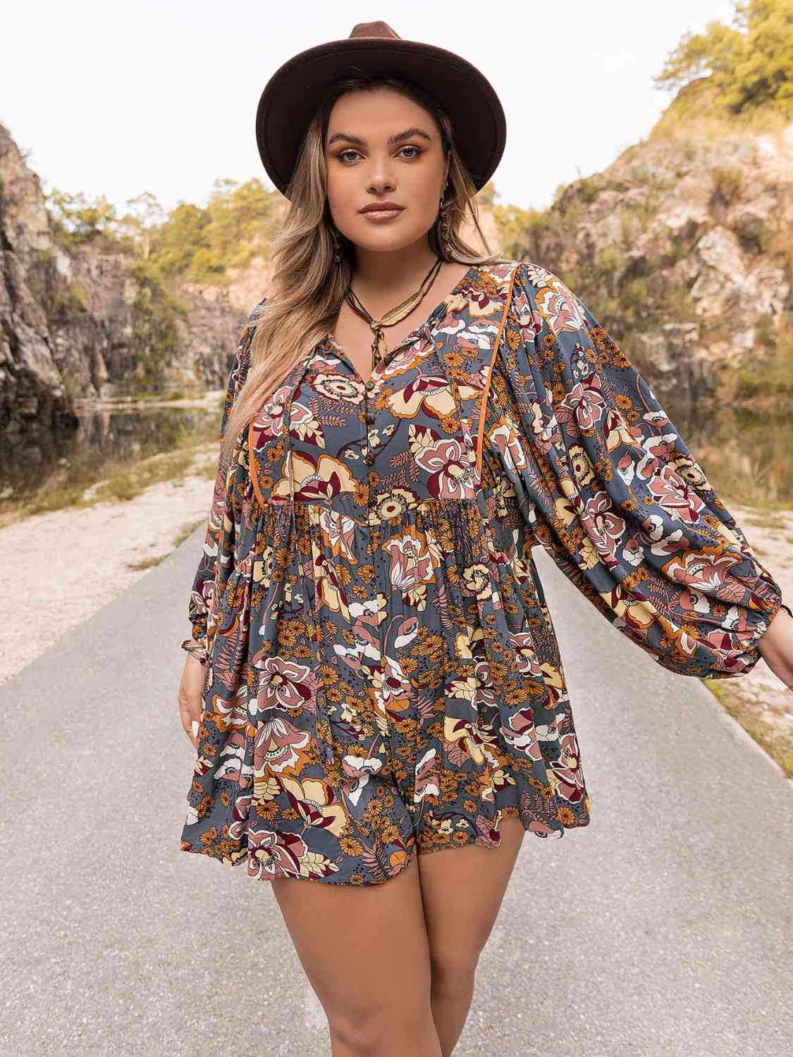 Plus Size Long Sleeve Romper [Spirit and Rebel]   