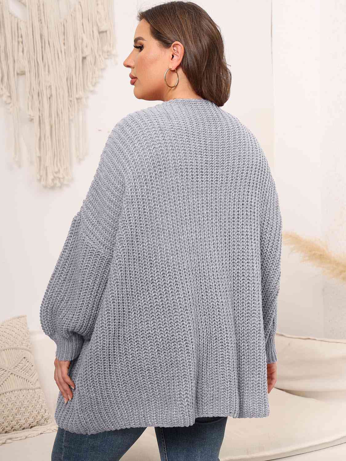 Plus Size Open Front Dropped Shoulder Knit Cardigan [Spirit and Rebel]   