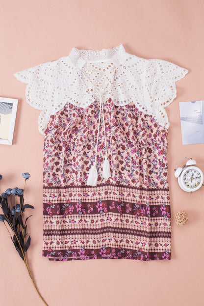 Floral Tassel Tie Eyelet Boho Blouse [Spirit and Rebel]   