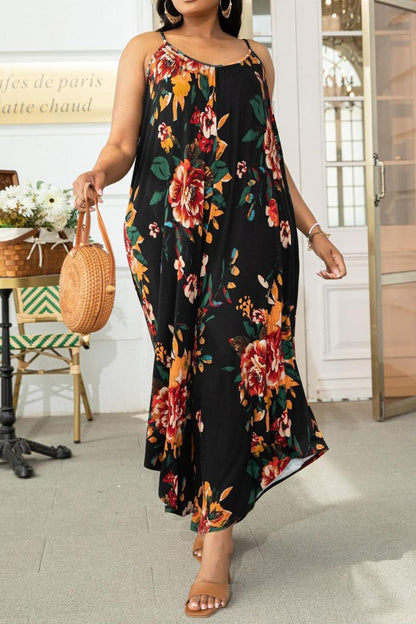 Plus Size Printed Spaghetti Strap Wide Leg Boho Jumpsuit Playsuit [Spirit and Rebel]   