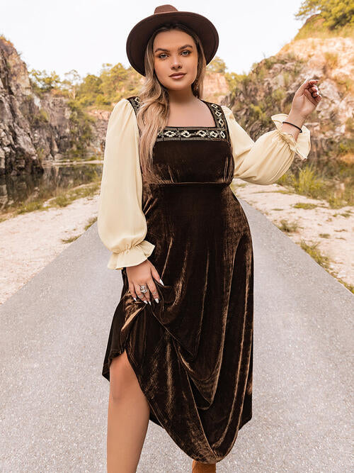 Plus Size Embroidered Square Neck Dress [Spirit and Rebel]   