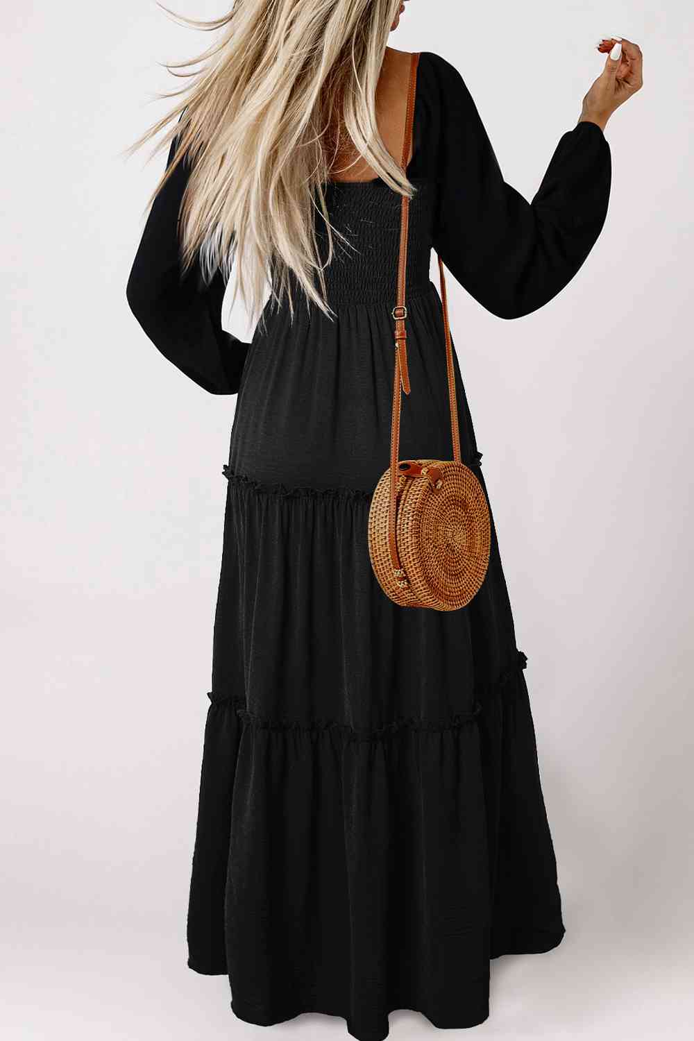 Square Neck Long Sleeve Tiered Dress [Spirit and Rebel]   