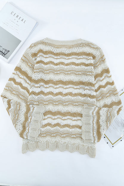 Wavy Stripe Scalloped Hem Openwork Boho Knit Top [Spirit and Rebel]   