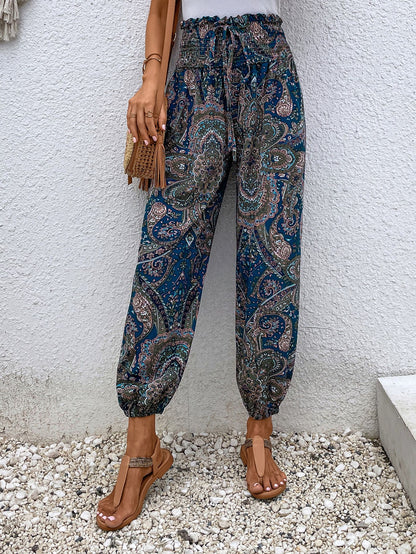 Paisley Print Smocked High-Waist Pants [Spirit and Rebel]   