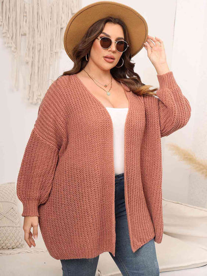 Plus Size Open Front Dropped Shoulder Knit Cardigan [Spirit and Rebel]   