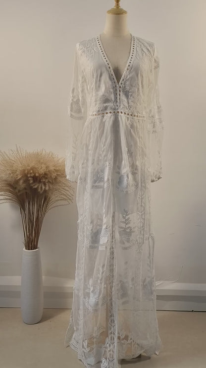 Mystical Moonlight Lace Boho Maxi Dress