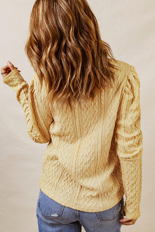 Cable-Knit Round Neck Long Sleeve Blouse [Spirit and Rebel]   