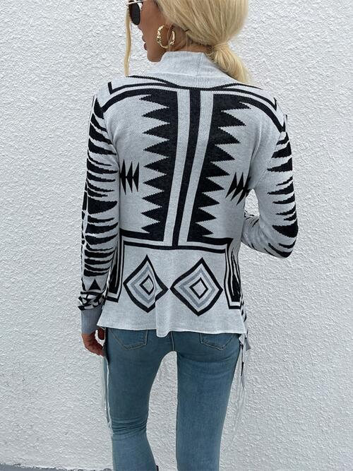 Boho Chic  Geometric Fringe Hem Open Front Cardigan [Spirit and Rebel]   