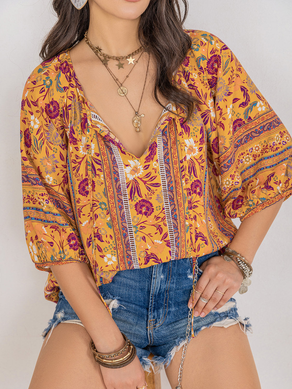 Printed Tie Neck Blouse [Spirit and Rebel]   