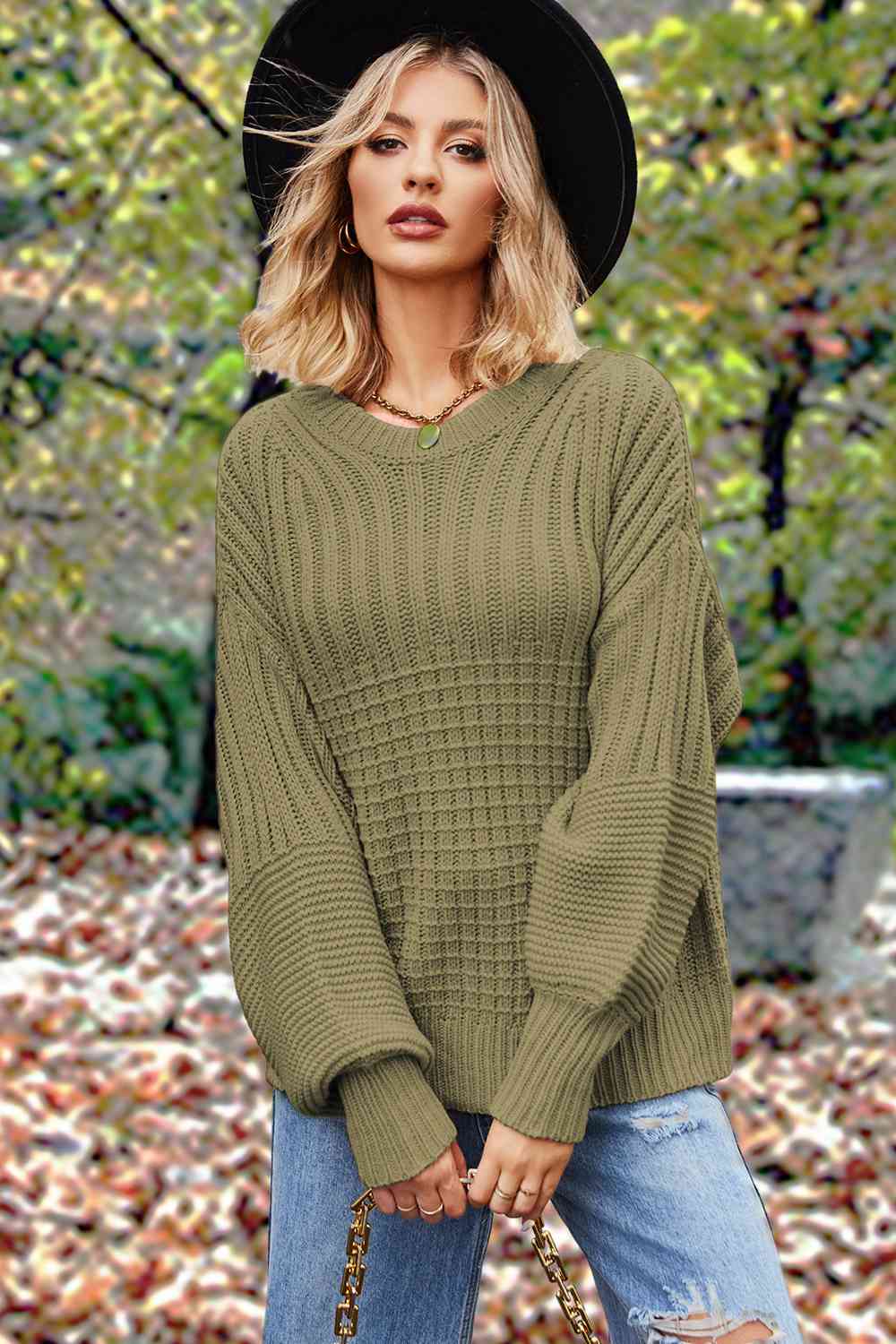 Round Neck Lantern Sleeve Sweater [Spirit and Rebel]   