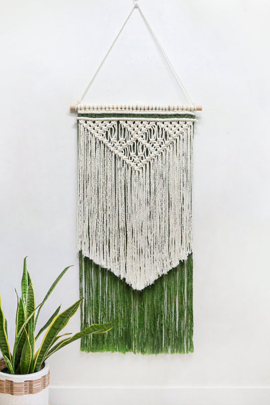 Contrast Fringe Handmade Boho Macrame Wall Hanging [Spirit and Rebel] Mid Green One Size 